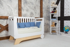 Ліжечко-трансформер IndigoWood Nova Kit 124,5x63,5cm white / natural wood (зі з'ємною спинкою, колесами та ящиком)